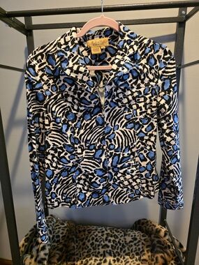 Peck & Peck Blue Animal Print Zip-Front Womens Jacket